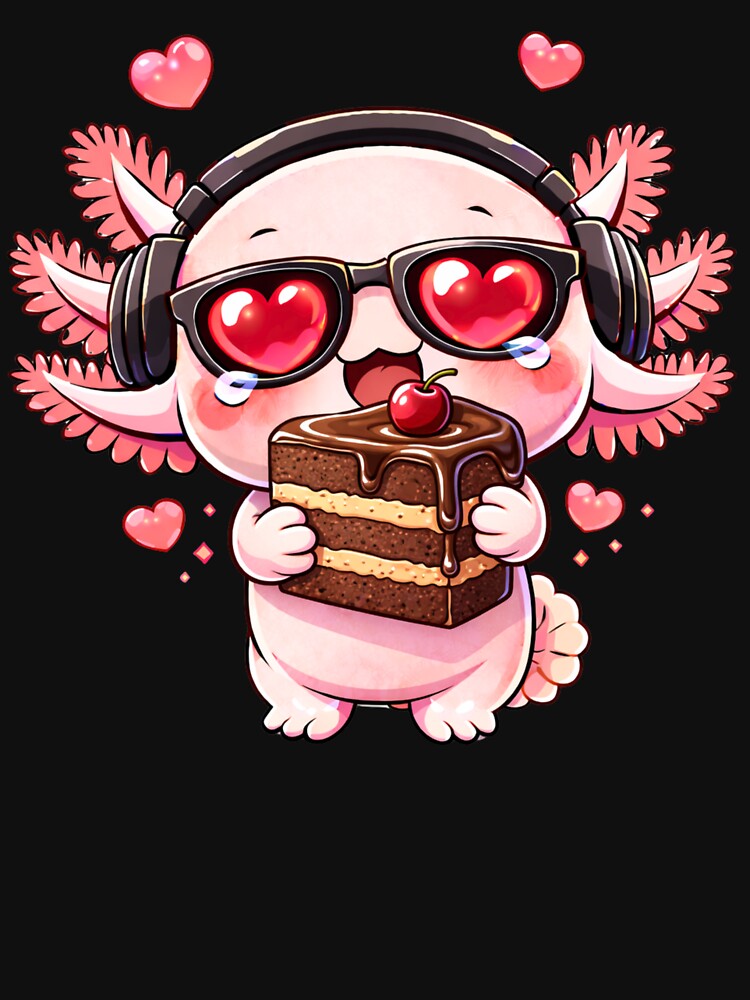 Chocolate Cake Love Axolotl – Cute Kawaii Axolotl with Cake Chibi Anime Art by ColorSplash123