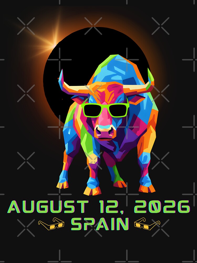 Spain Total Solar Eclipse August 12 2026 Colorful Bull Astronomy Art by ArtByKatti