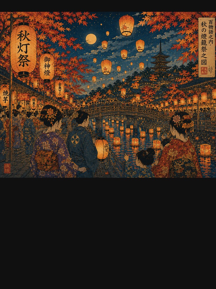 Autumn Lantern Festival Ukiyo-e Art Print | Japanese Fall Festival Night | Traditional Woodblock Style by Vandy Fullam
