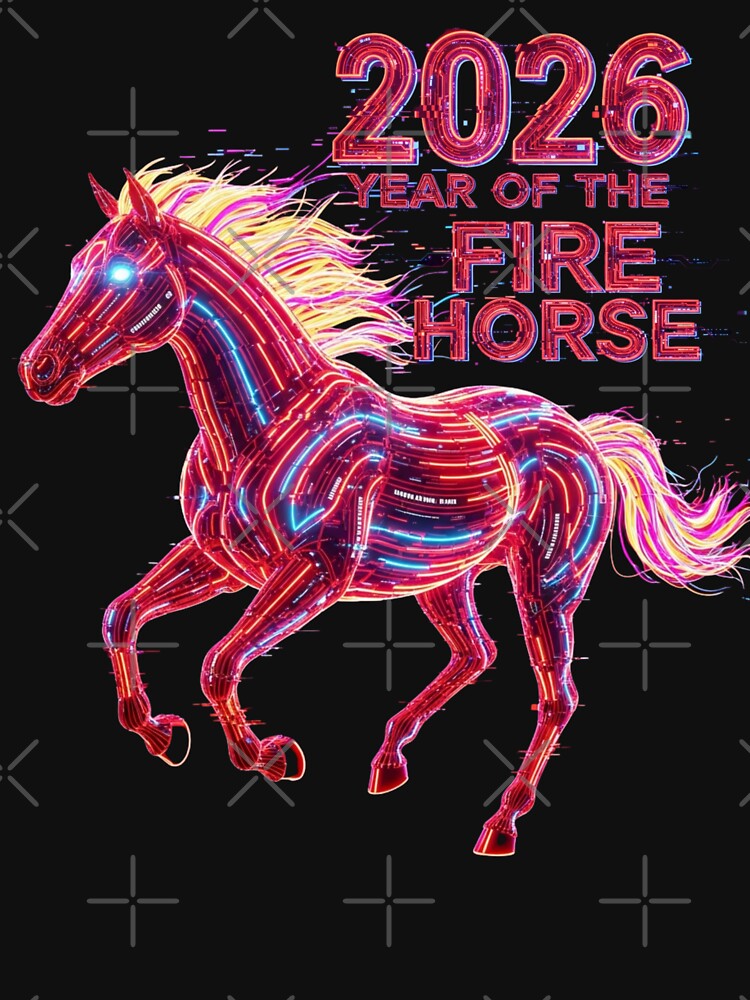 Cyberpunk Fire Horse 2026 – Glitch Art Lunar New Year by Design_Your_Day