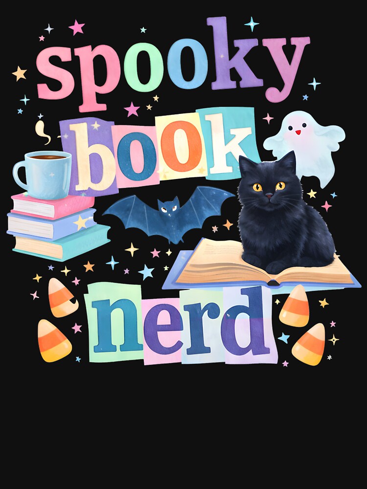 Spooky Book Nerd – Cute Black Cat Halloween Reader T‑Shirt by AnnDesignStudio