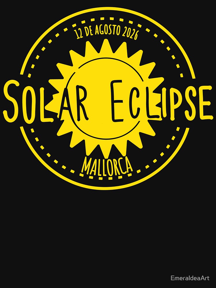 Mallorca Spain 2026 august 12 Solar Eclipse yellow color design by EmeraldeaArt