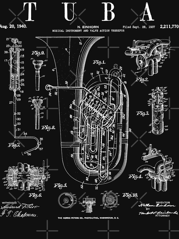 Tuba Vintage Patent Tubaist Tubist Drawing Print by GrandeDuc