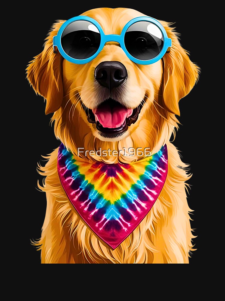 Groovy 1970s Golden Retriever – Love, Peace & Retro Vibes by Fredster1966