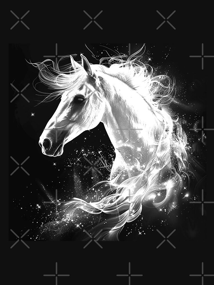 Celestial White Horse – Magical Black and White Fantasy Art by inkoutninja