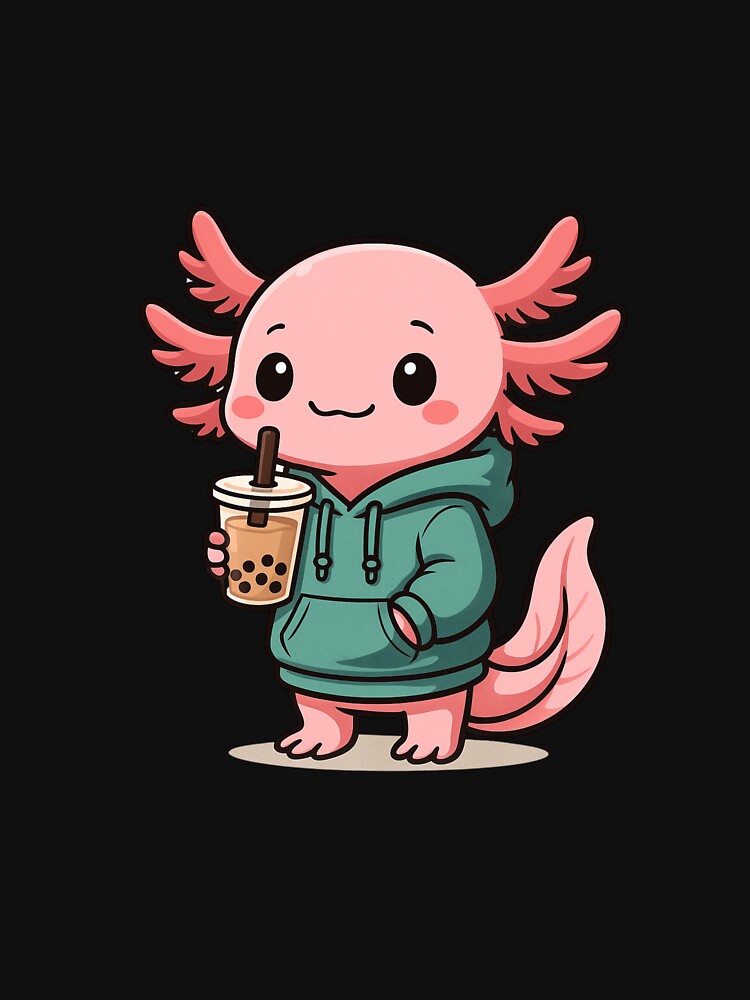 Cute Axolotl Drinking Bubble Tea in Oversized Hoodie | Kawaii Chill Vibes by ColorSplash123
