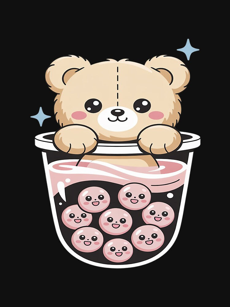 Kawaii Teddy Bear with Bubble Tea and Boba Pearls Cute Straw by Libbysharts