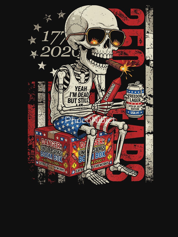 America Semiquincentennial 250 Years Skeleton Smoking Cigar 4th Of July Fireworks by PhocoNibict