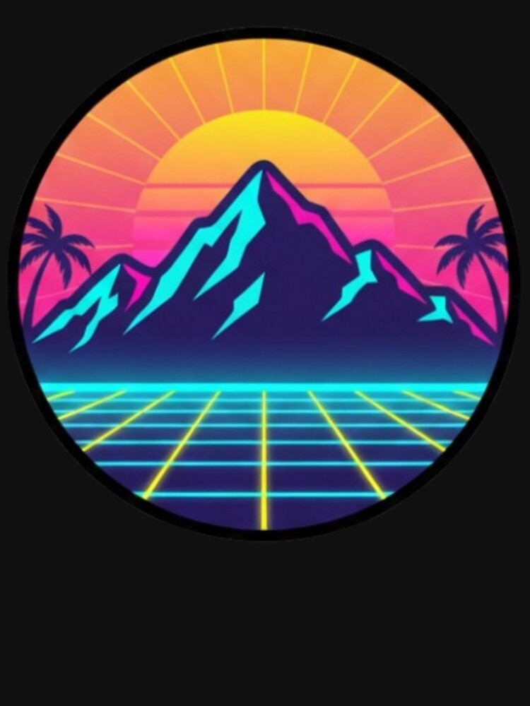Retro Synthwave Mountain Sunset – Neon Vaporwave Landscape by Dogandesighn