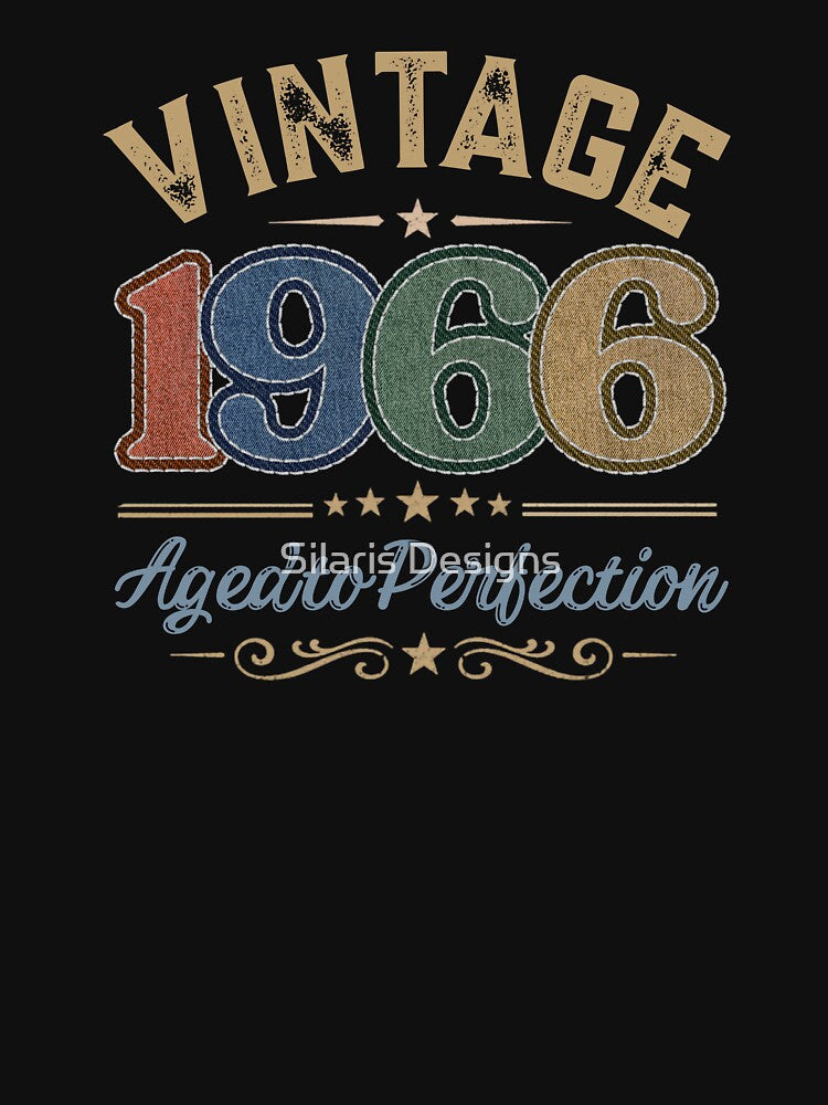 Vintage 1966 Aged to Perfection Retro Birthday Design | Born in 1966 | Embroidered Denim Style by Silaris Designs