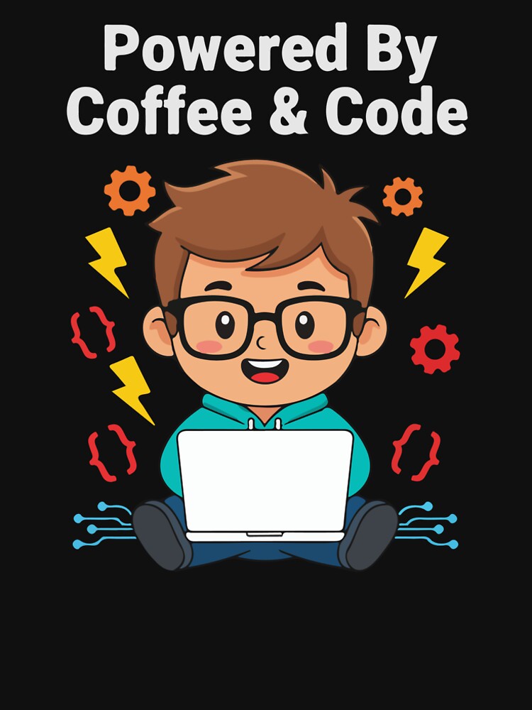 Powered By Coffee & Code Programmer T-Shirt  Funny Developer Cartoon Design by Design-Pro-21