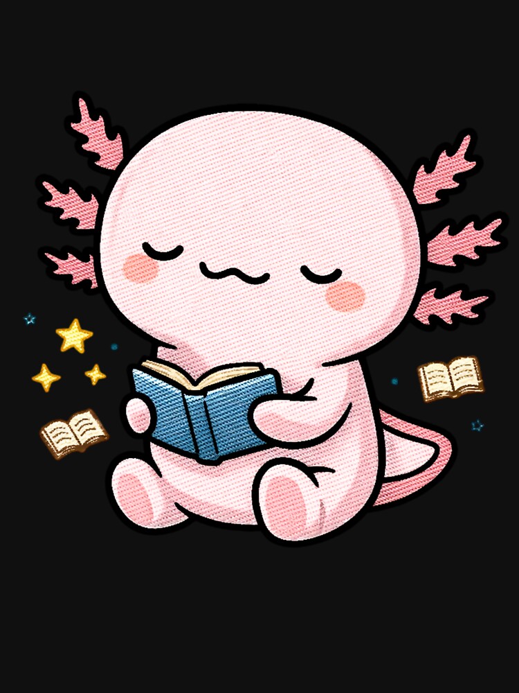 Reading Axolotl – Cute Kawaii Book Lover Axolotl Embroidery Style by ColorSplash123