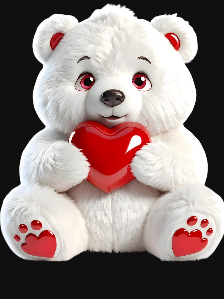 Cute White Bear Holding Red Heart Valentine Illustration by CuteSlothWorld