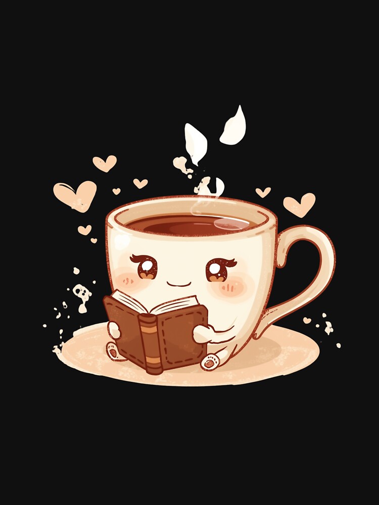Kawaii Coffee Cup Reading Book | Cozy Cafe Aesthetic & Bookworm Art by SlomianyPisarz