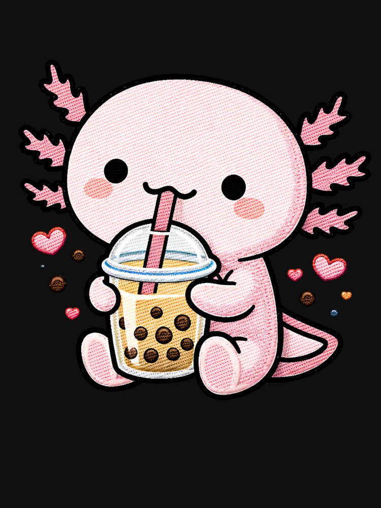 Bubble Tea Axolotl – Cute Kawaii Boba Drinking Axolotl Embroidery Style by ColorSplash123