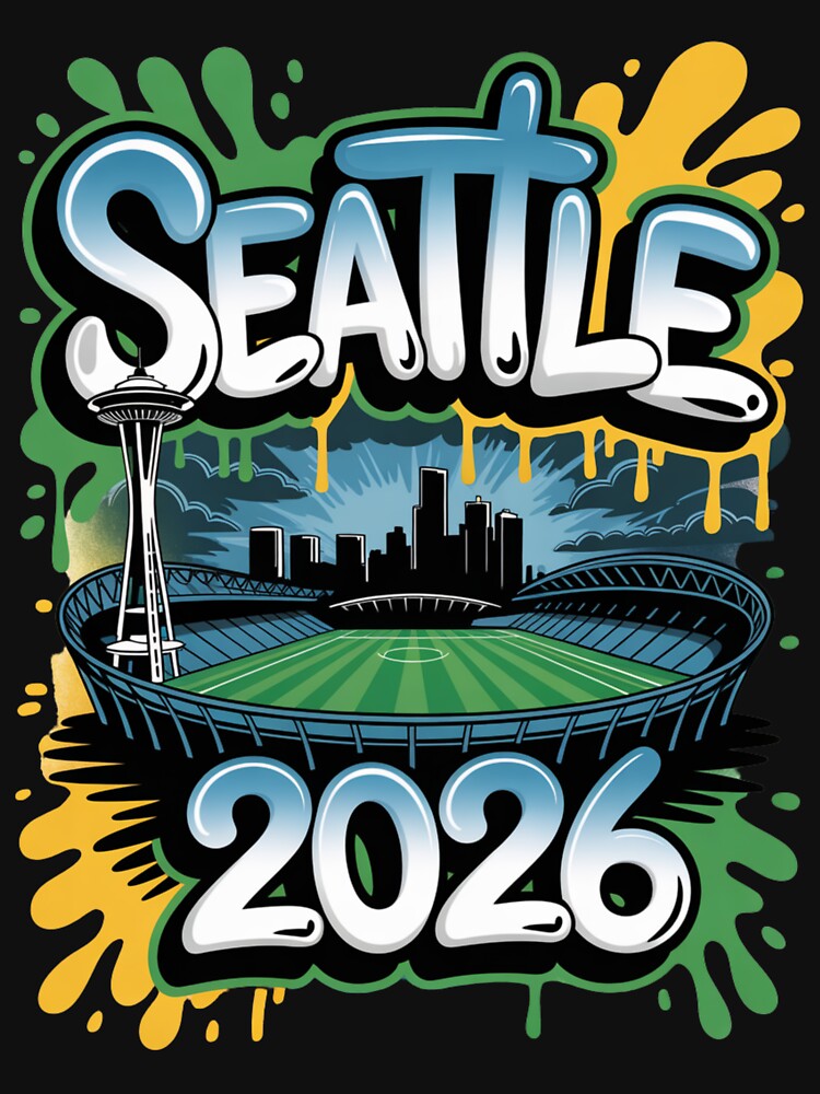 Seattle 2026  Space Needle Stadium Skyline T-Shirt V7 by DarylWelsh2024