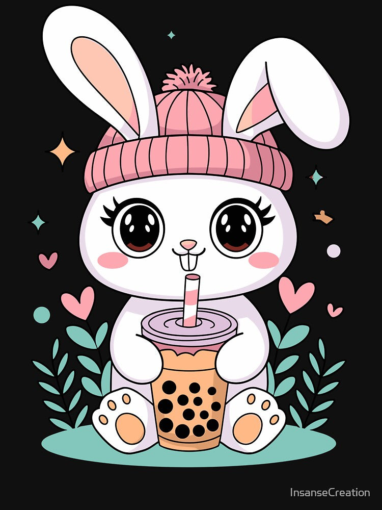 Cute Bunny Drinking Bubble Tea by InsanseCreation