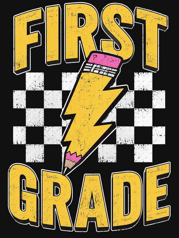 First Grade Lighting Bolt Pencil Retro 1st Grade Teacher by OlakunleOloroz