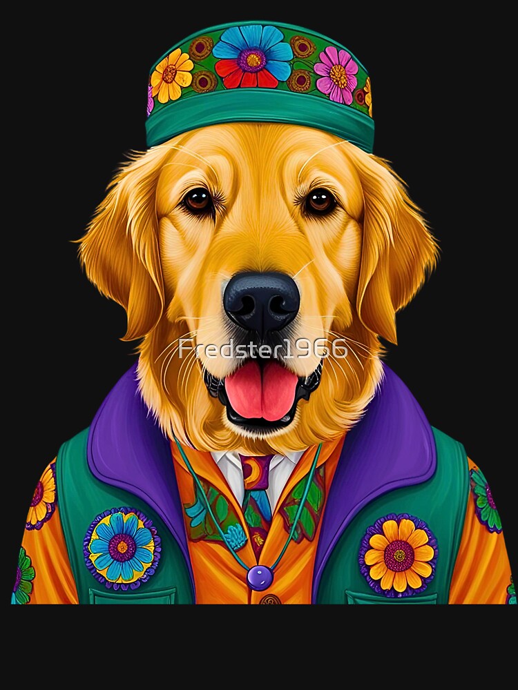 Groovy 1970s Golden Retriever – Peace, Love & Retro Vibes by Fredster1966