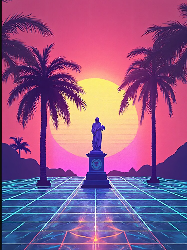AESTHETIC Vaporwave Print - Pink & Purple Sunset with Classic 80s Icons by WelSol