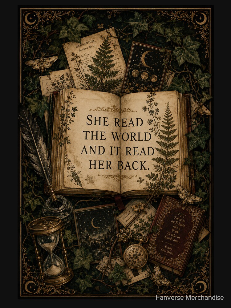 Dark Academia Literary Art Print | Read the World Book Lover Gift | Gothic Botanical Quote Wall Art by Fanverse Merchandise