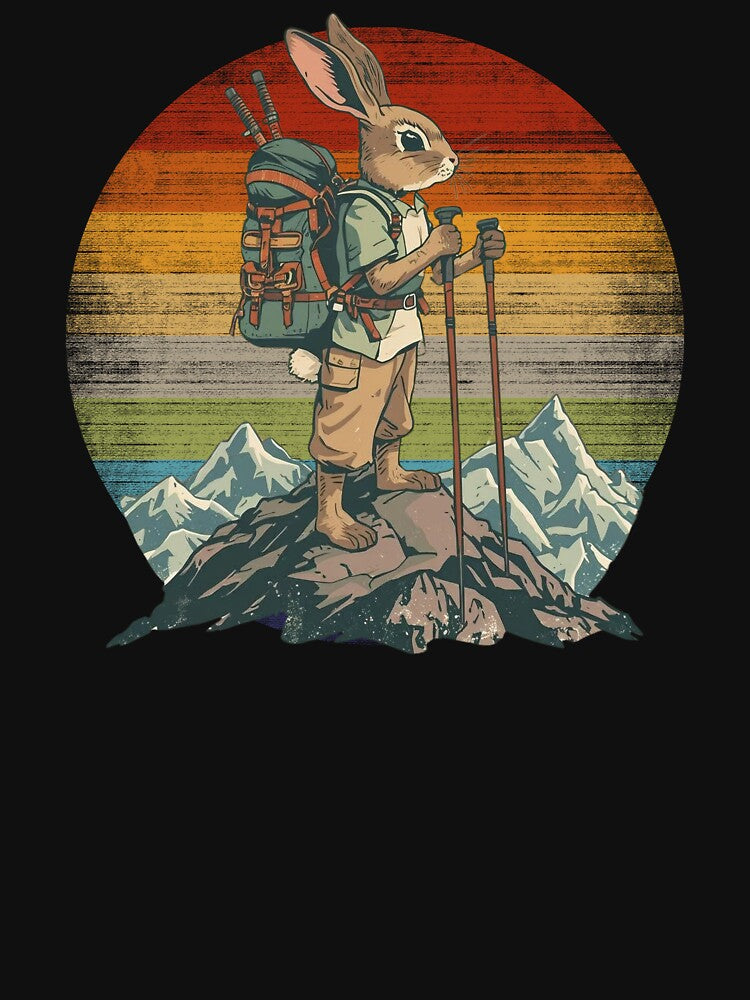 Vintage Hiker Bunny - Retro Mountain Sunset Adventure by Jaroslaw-S