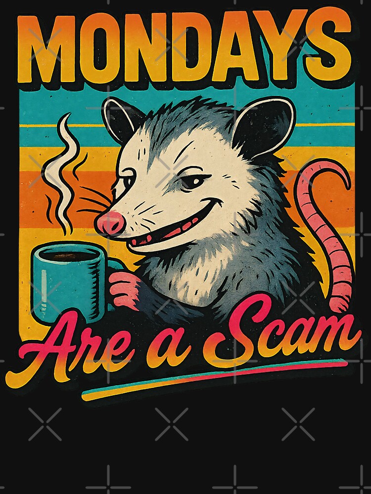 Funny Opossum Retro Sunset - Mondays Are A Scam by legendaryskins