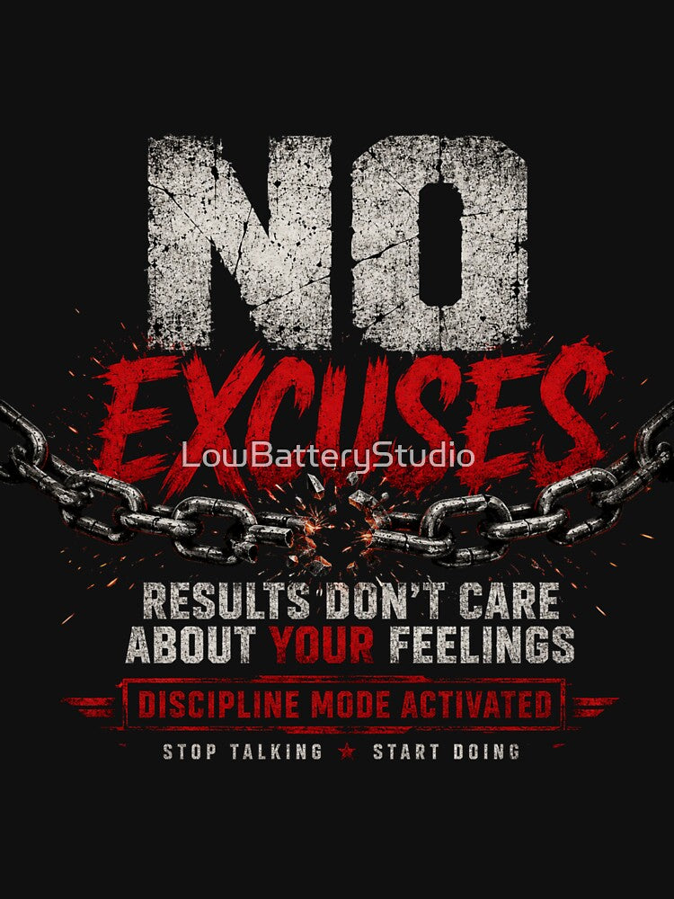 NO EXCUSES | DISCIPLINE MODE ACTIVATED WOMEN'S MOTIVATION T-SHIRT by LowBatteryStudio ⭐