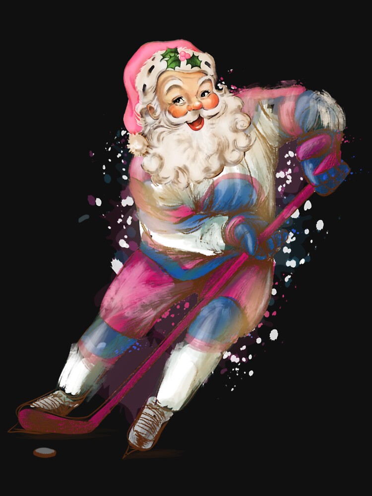 Vintage Pink Santa Claus Playing Ice Hockey Funny by Mikhailaw