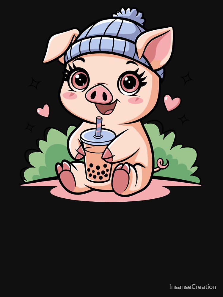 Cute Pig With Boba Tea by InsanseCreation