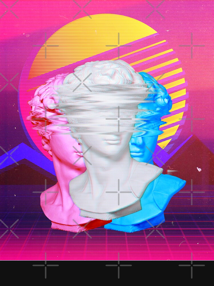 80s & 90s Grid Sunset with Retrowave Synthwave Glitch Statue design by D-C-Designs