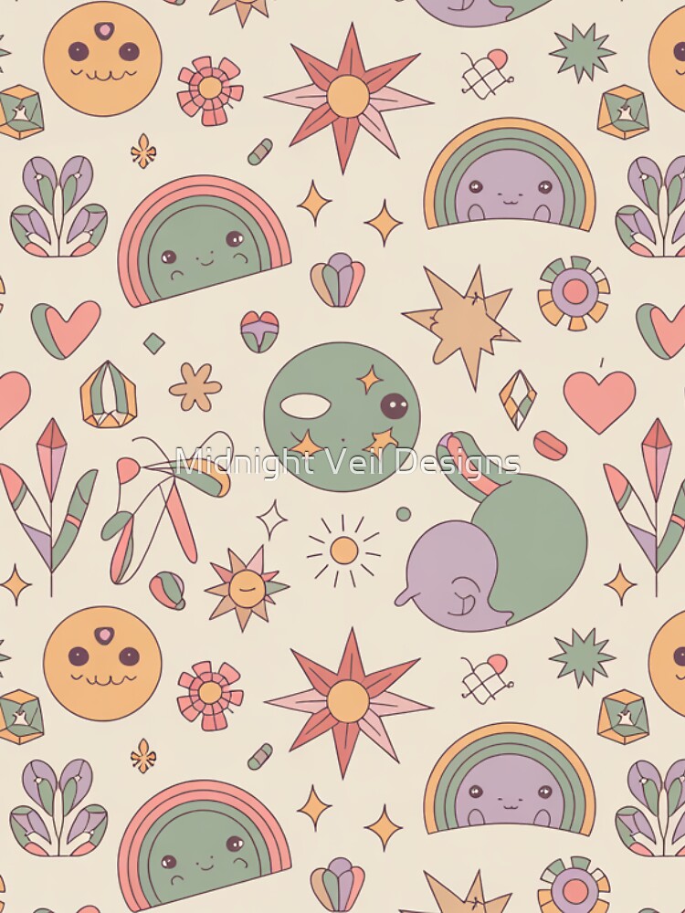 Kawaii Axolotl Rainbow Crystal Seamless Pattern - Pastel Cute Repeat by Midnight Veil Designs