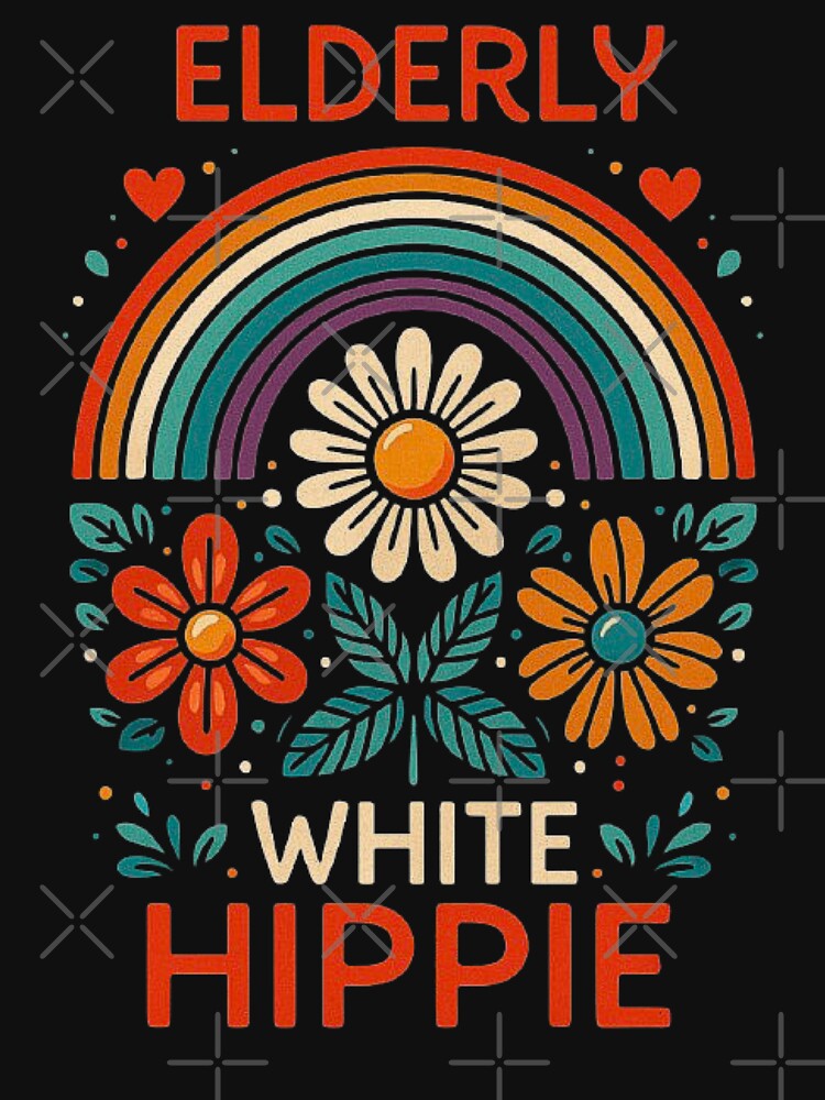 Retro Elderly White Hippie Rainbow Flowers Design by love3617