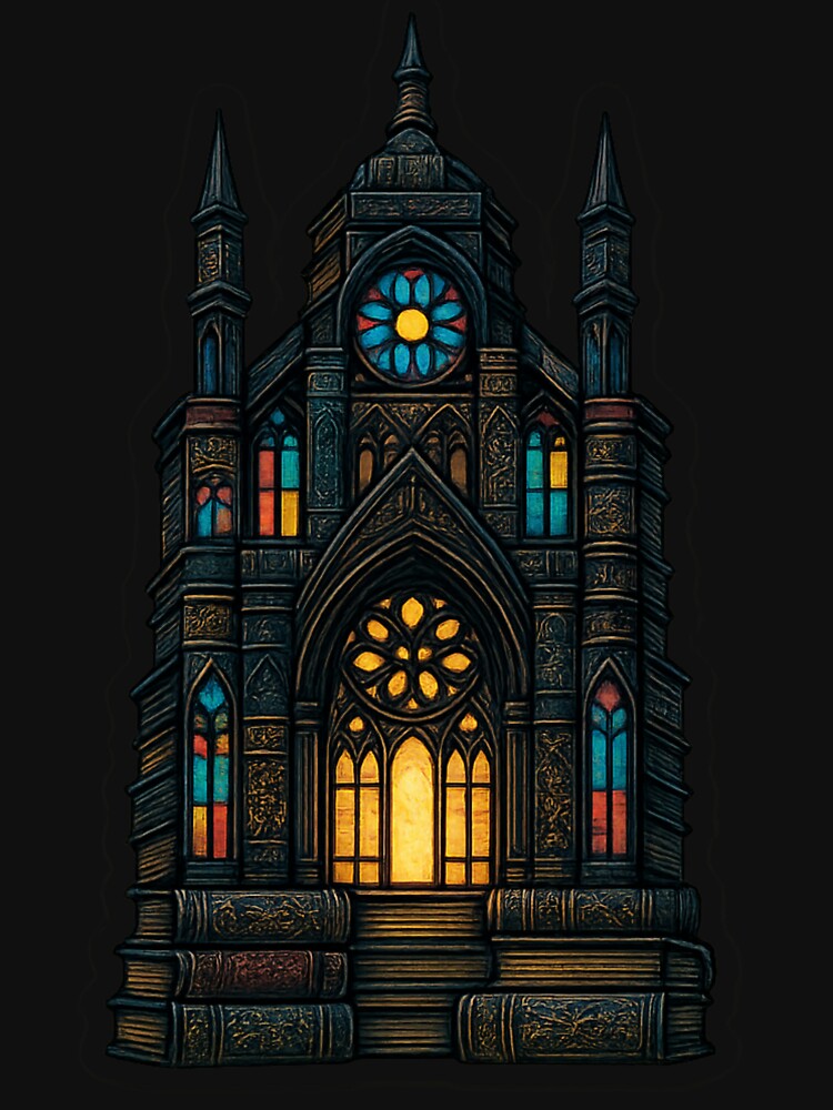 Gothic Cathedral of Knowledge – Dark Academia Stained Glass Library by Mouraludia