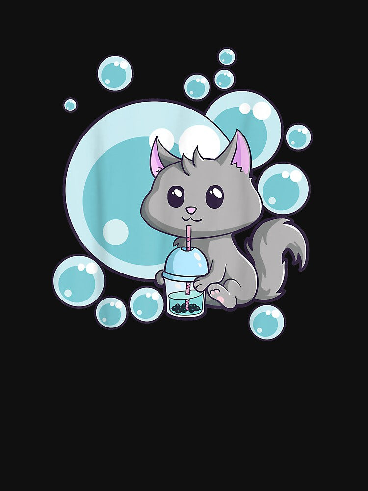 Kawaii Cat Bubble Tea Anime Funny Boba Tea Cats Neko Kitty T-Shirt by tinhpham