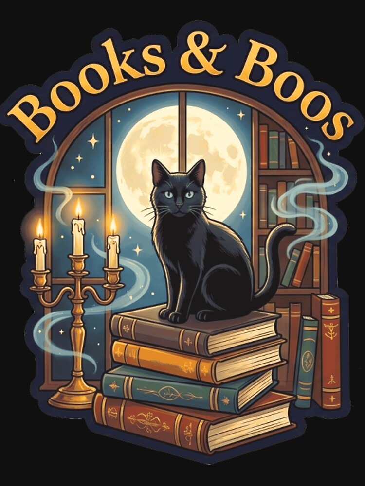 Dark Academia Ghost Library Cat Design by Mahilis