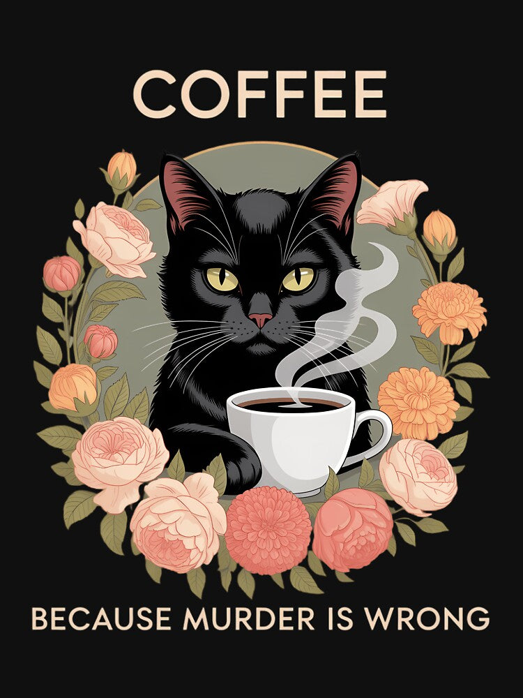 Coffee Because Murder is Wrong Sarcastic Angry Black Cat by TrinaEspinoza