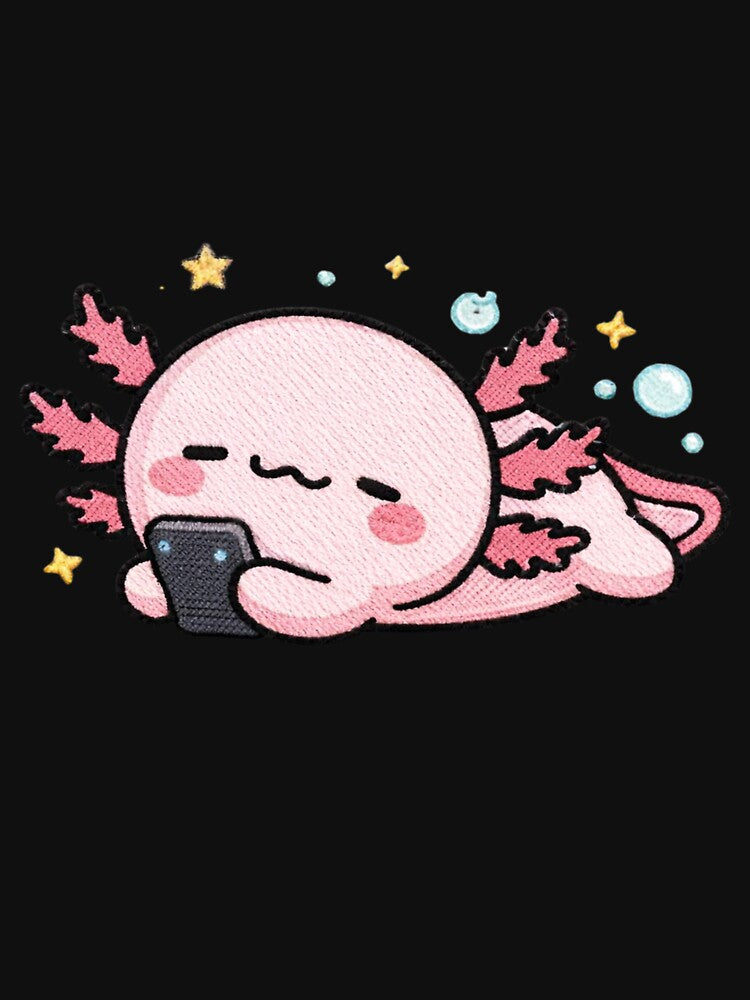 Lazy Weekend Axolotl – Cute Kawaii Relaxing Axolotl with Phone by ColorSplash123