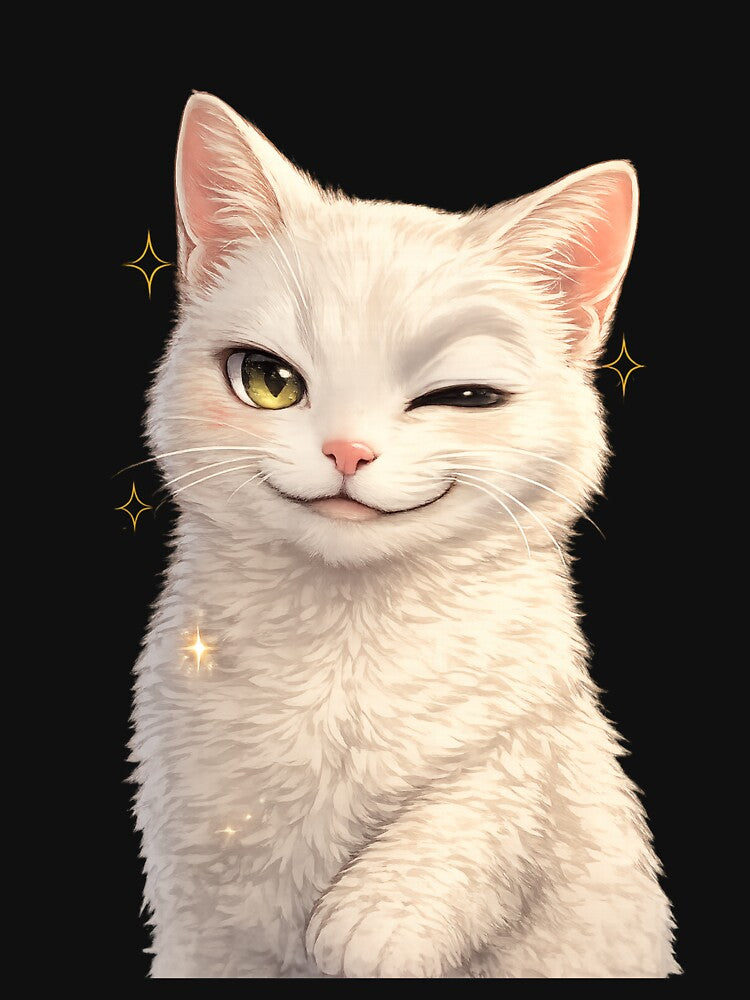 Cute Winking White Cat | Funny Cat Lover Gift | Kawaii Kitty by flowerpower999