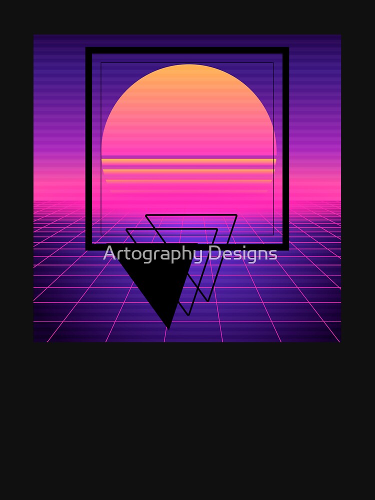 Retro Sunset Grid Neon Synthwave Landscape Purple Pink by Artography Designs