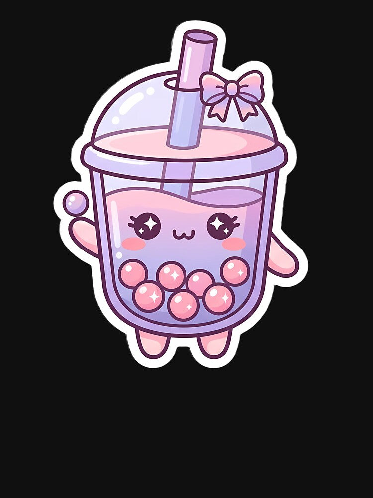 Cute Kawaii Boba Tea Character Pastel Purple Sticker Art by LYZ7VANI