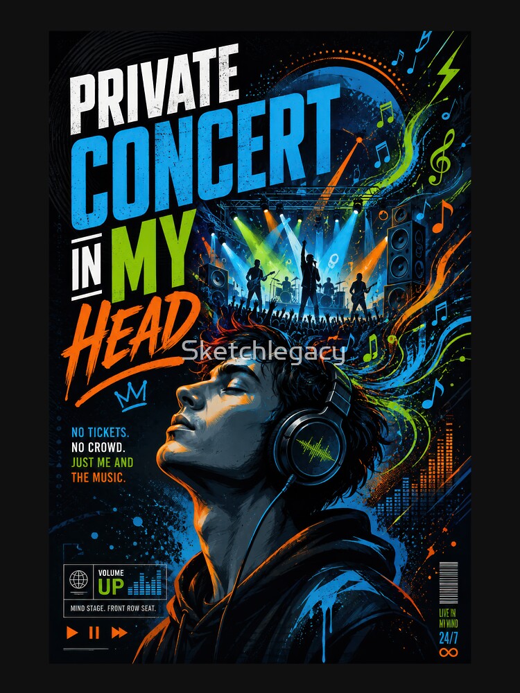 Private Concert In My Head Neon Headphones Music Poster by Sketchlegacy