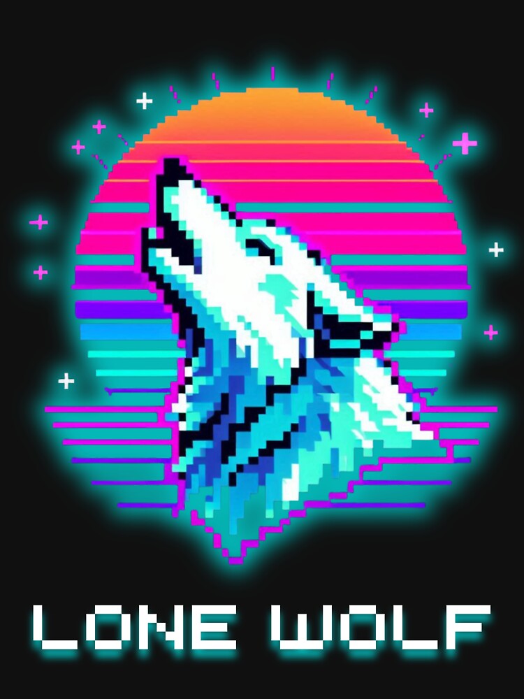 Lone Wolf Synthwave - 80s Retro Sunset Pixel Art by JonyDG