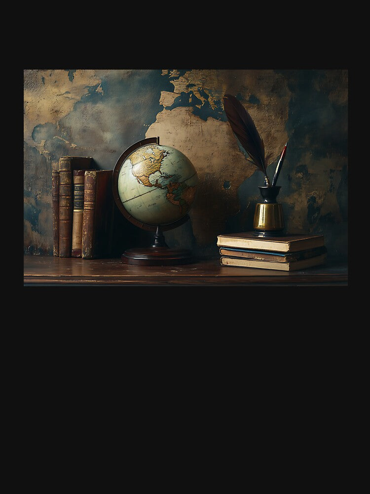 Dark Academia Aesthetic Art: Antique Globe Quill by bapupa