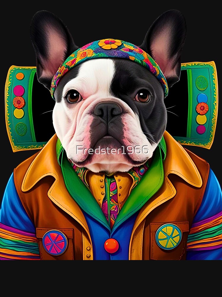 Groovy 1970s French Bulldog – Love, Peace & Hippy Vibes by Fredster1966