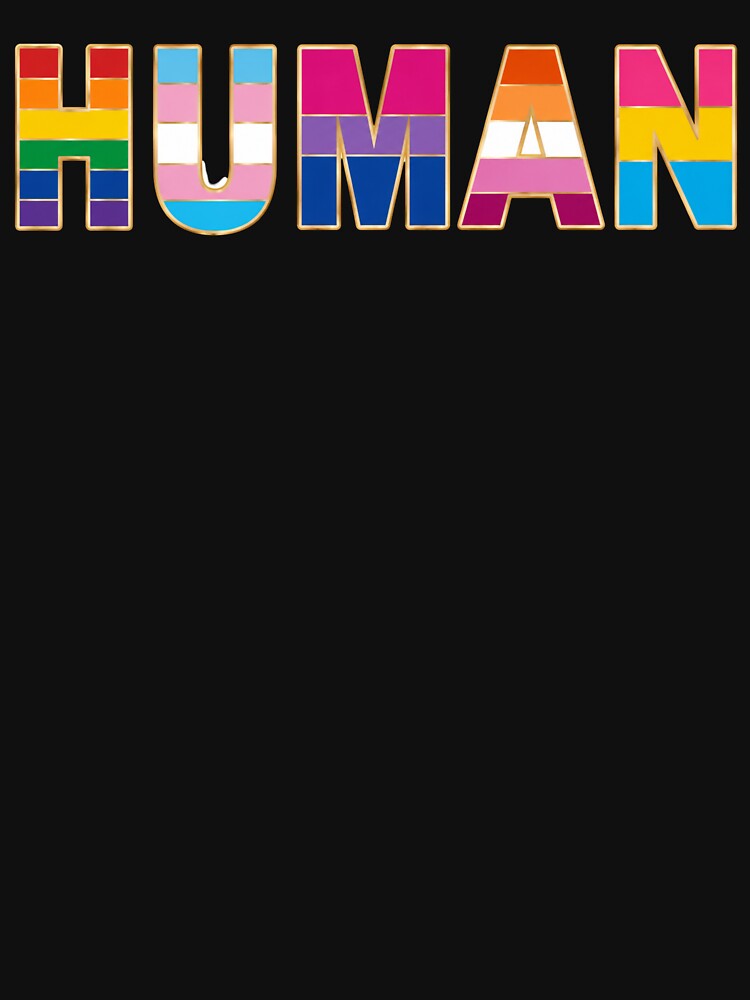 Human LGBTQ Pride Flag Typography Retro Inclusive Equality T-Shirt by Fangtasia77