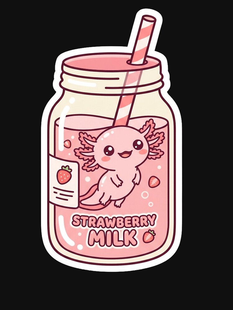 Cute Kawaii Axolotl Strawberry Milk Sticker by MagsMarC