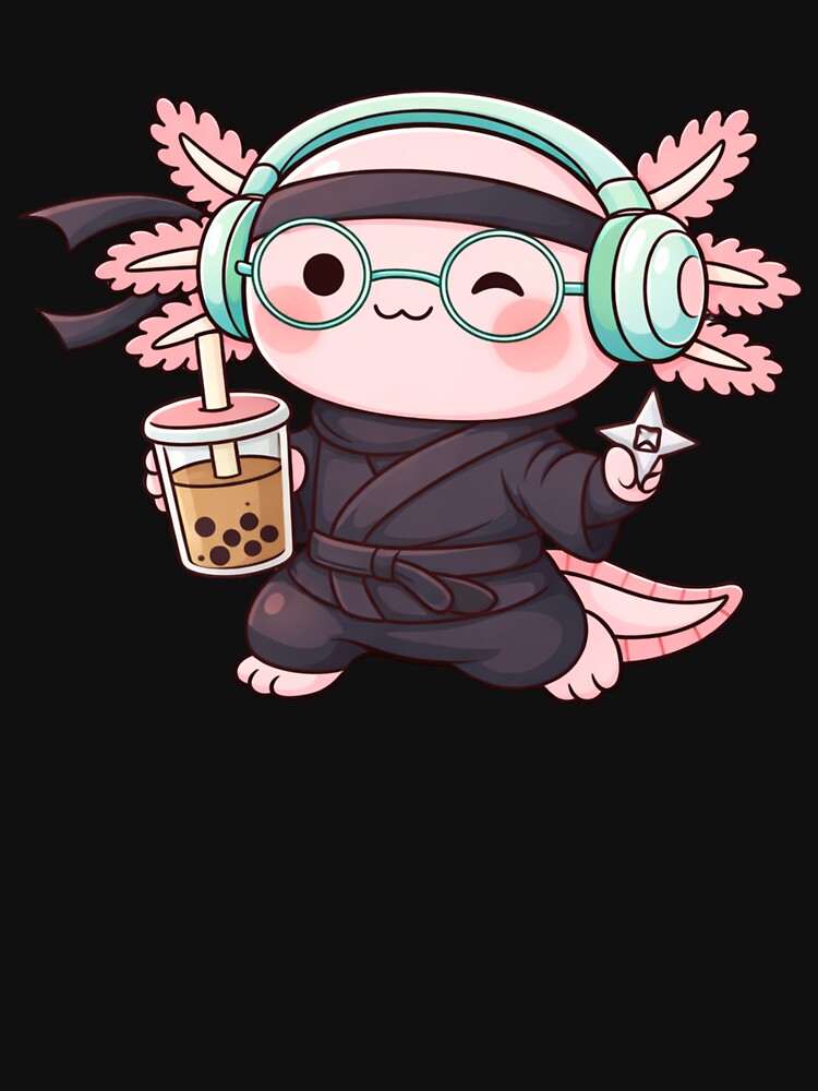 Ninja Bubble Tea Axolotl – Cute Kawaii Ninja Axolotl Chibi Vector Art by ColorSplash123
