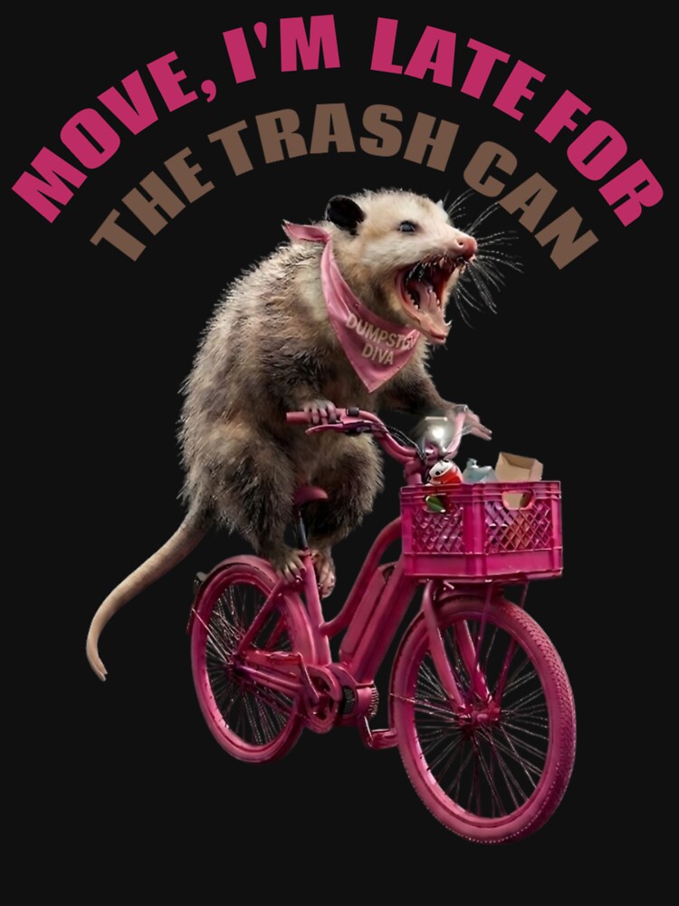Funny Angry Possum on Pink Bike - Trash Wildlife Humor by thoughtswear