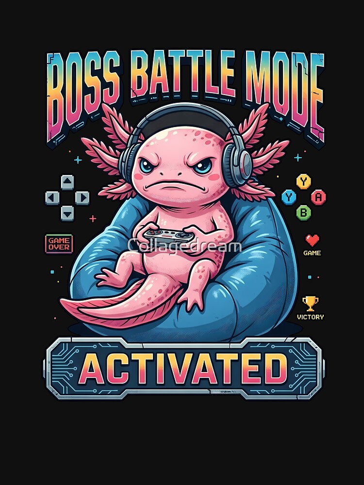 Boss Battle Mode Activated Grumpy Axolotl Gamer by Collagedream